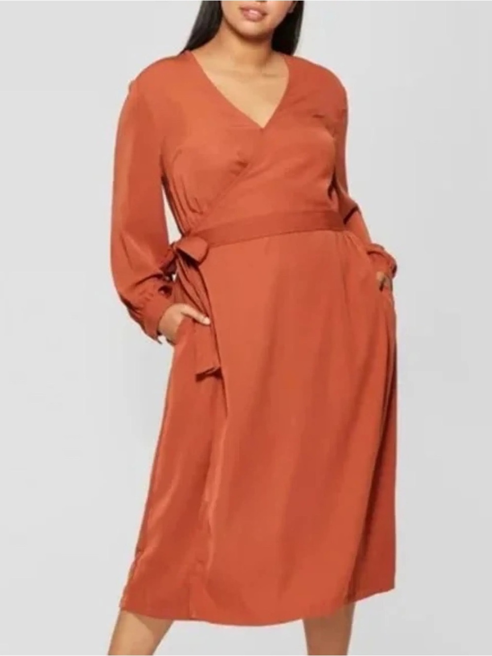 Who What Wear Burnt Orange Wrap Midi Dress